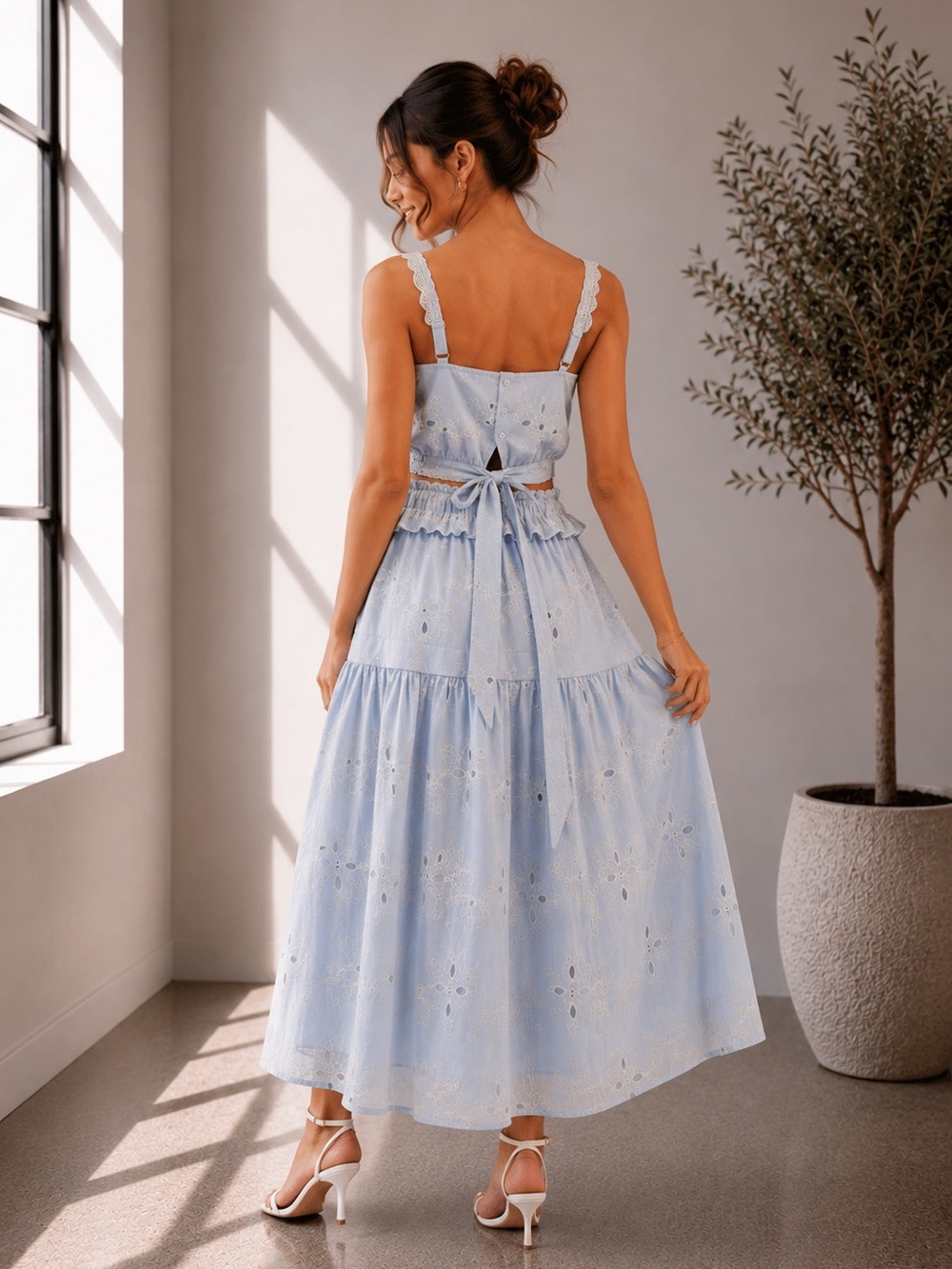 429. Blue Eyelet Embroidered Two-Piece Maxi Set - Picture 2 of 2